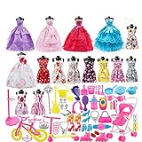 113Pcs Barbie Doll Clothes Set, 15 Pack Barbie Clothes Party Grown Outfits Dresses and 98pcs Different Doll Accessories Shoes bags Glasses Necklace Tableware for Little Girl Birthday