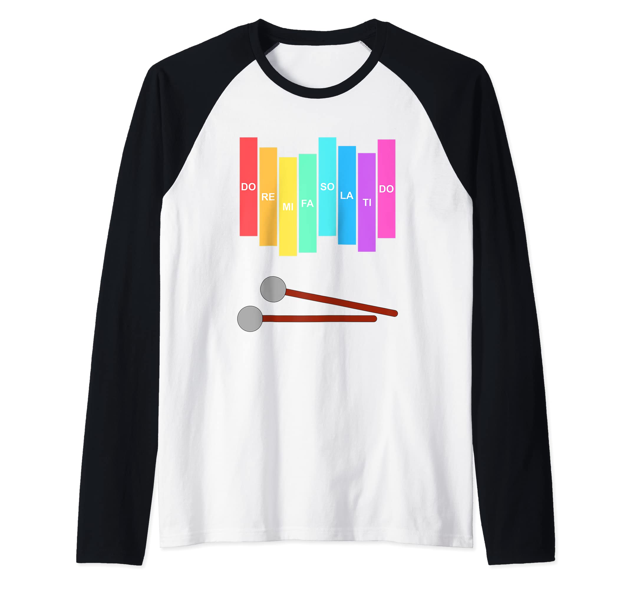 Music Xylophone Vintage Percussion Instrument Rainbow Colour Raglan Baseball Tee