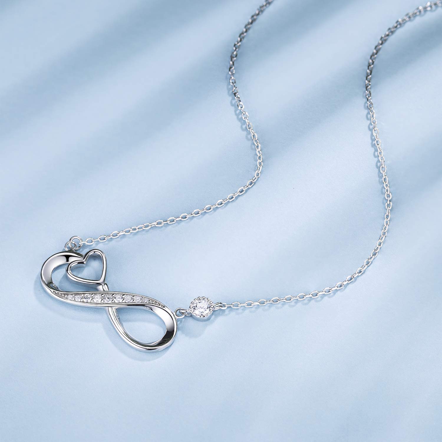 Infinity Heart Necklace for Women 925 Sterling Silver Love Pendant Necklace White Gold Plated CZ Diamond for Women