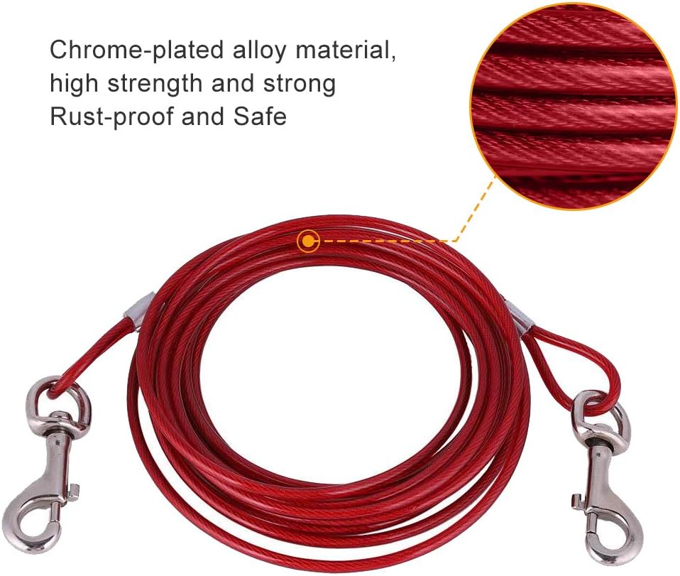 Chew Resistant Steel Wire Dog Leash 16.4ft Tie Out Cable for Dogs Outdoor Camping and Picnic Strong Pet Safety Rope (Red) - Image 3