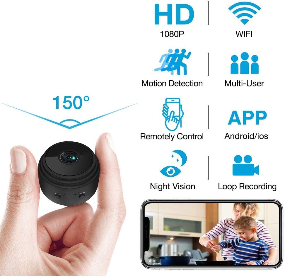 Hidden Camera WiFi Wireless HD 1080P Live Stream Mini Camera with Seven Level Motion Detection Sensitivity,Password Protection and Automatically Turn on/Off IR Light Function for iPhone/Android