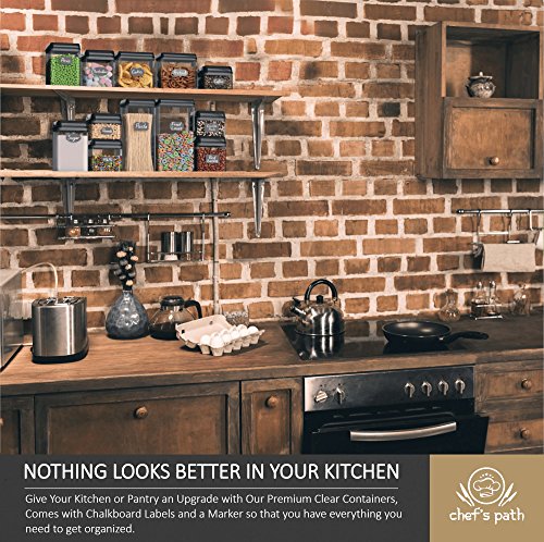 Chef's Path Airtight Food Storage Container Set - 12 PC Set - 16 BONUS Chalkboard Labels & Marker - BEST VALUE Kitchen & Pantry Containers - BPA Free - Clear Durable Plastic with Black Lids - Thumbnail 4