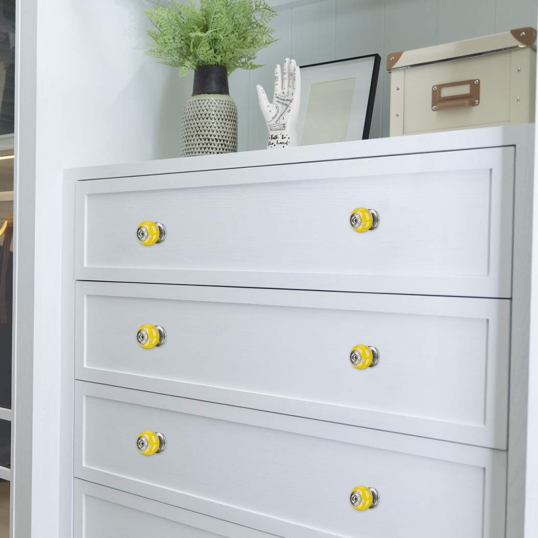 sourcing map 4pcs Ceramic Knobs Drawer Knob Round Pull Handle Home Door Cabinet Cupboard Wardrobe Dresser Replacement Yellow - Image 5