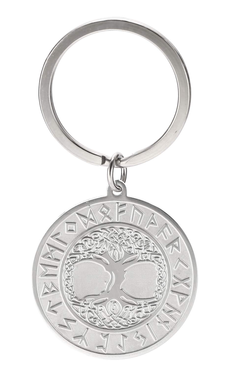 EUEAVANMetallic Keychain Flat Charm Viking Symbol Stainless Steel Keyring Key Organizer Gift for Men Women