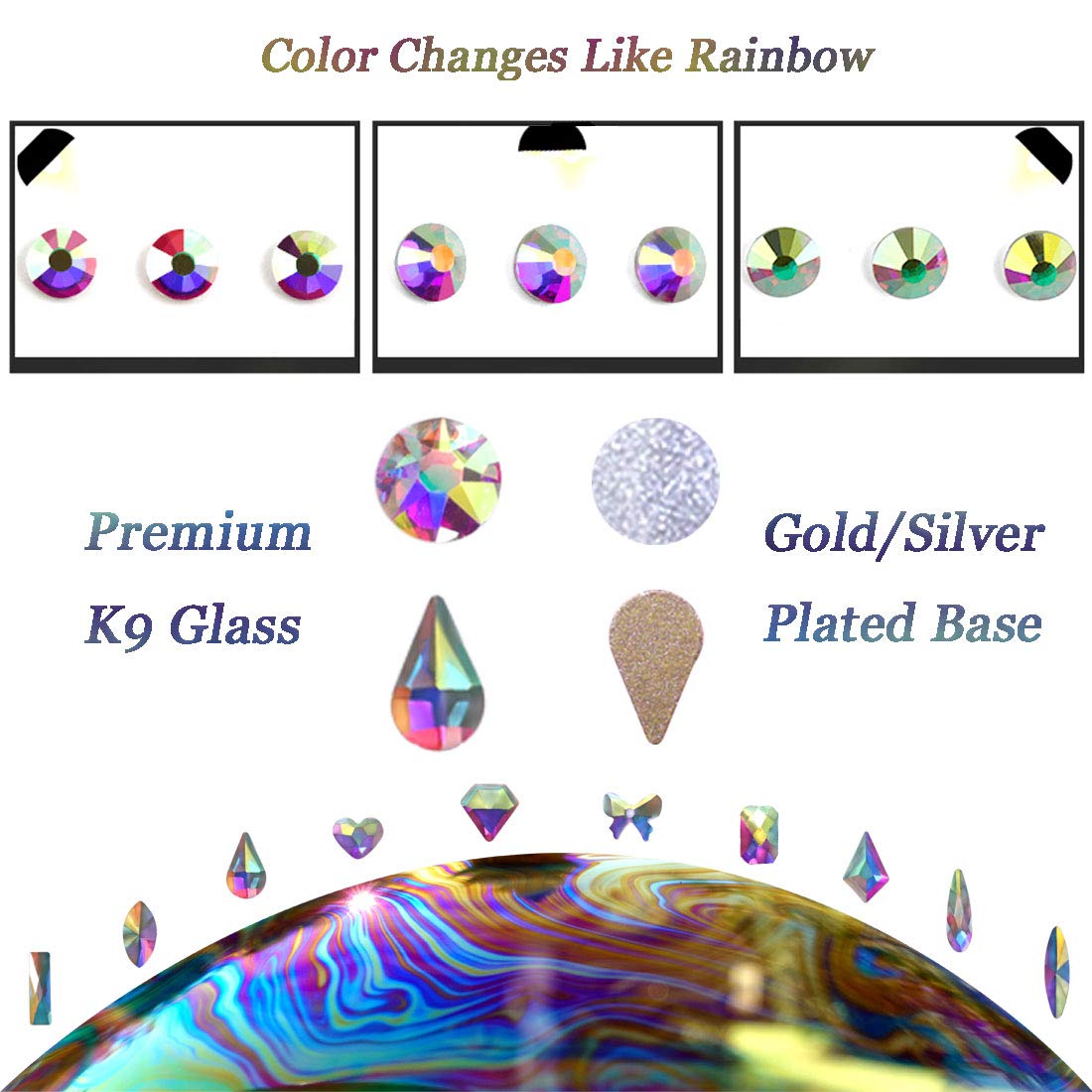 AB Crystal Rhinestones Set 100+1728 Pcs, Round and Multishape AB Glass Rhinestone, Flatback AB Crystals for Nails Clothes Face Jewelry: Beauty