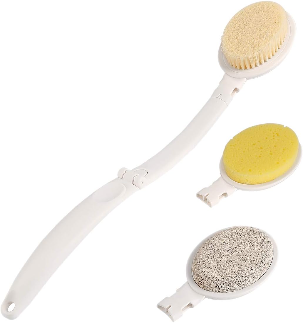 LFJ Bath Brush, 3 in 1 Foldable Long Handle Body Back Scrubber with