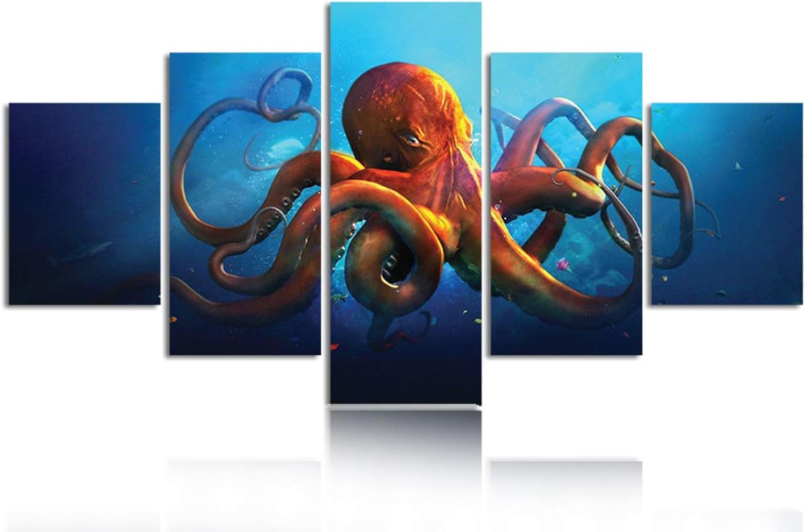Amazon Com Wall Art For Living Room Blue Octopus Picture Canvas Wall Art Print Framed And Stretched For Bathroom Kids Room For Christmas Decoration Gift Everything Else