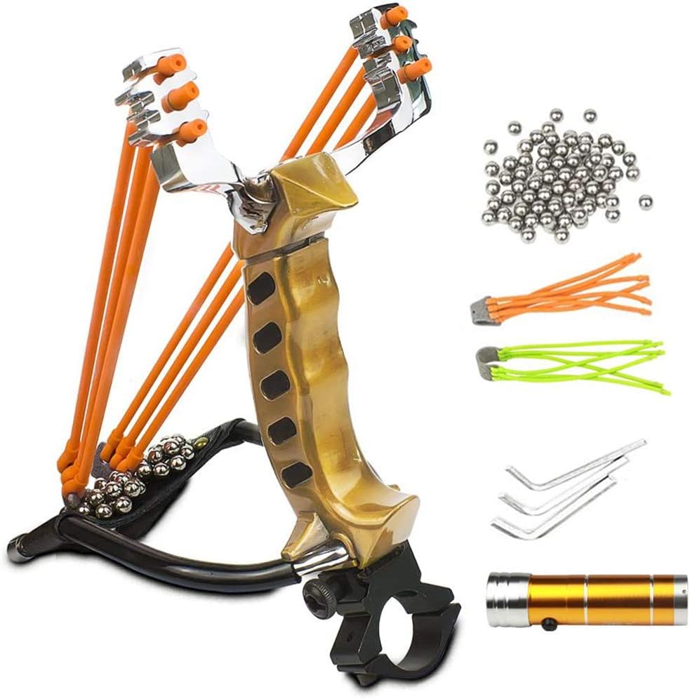 Wisdoman Outdoor Professional Slingshot Kit, Adjustable Stainless Professional Hunting Catapult High Powerful Wrist Support Slingshots with 2 Rubber Bands and 50 Ammo Balls