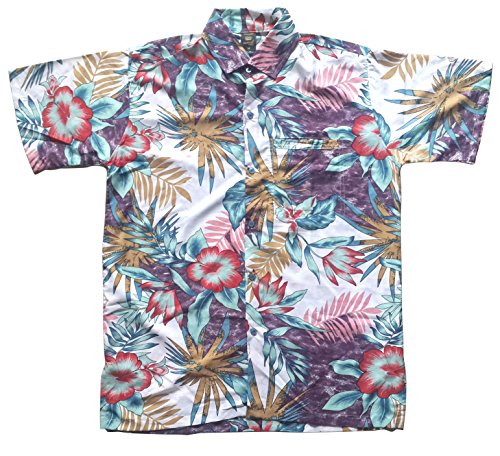 SURNOSE Men's Tropical Coconut Tree Hawaiian Print Aloha Shirt M