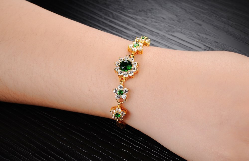 Women Bracelets, Kredy 18K Gold Adjustable Emerald Love Flower Link Bangles Bracelets for Women Girls