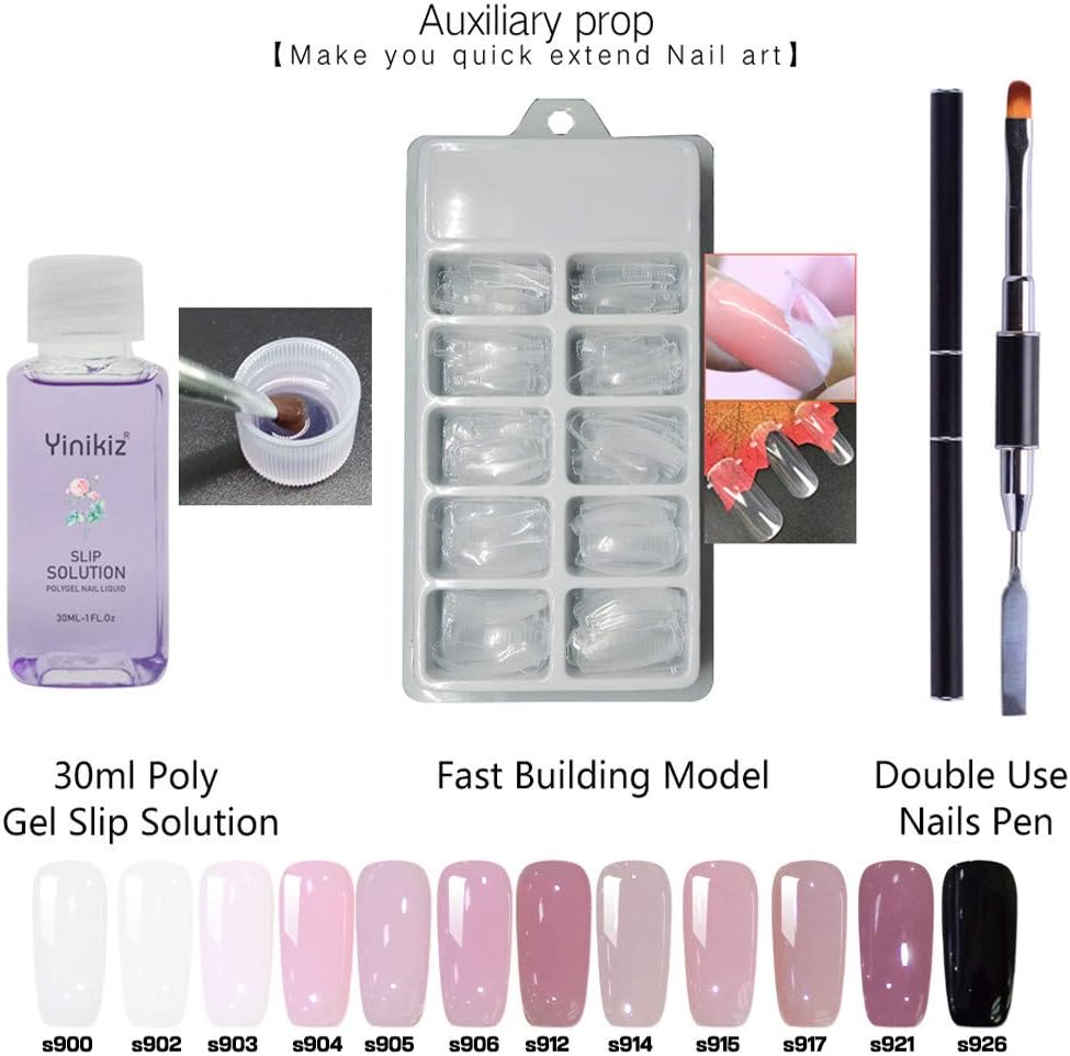 Jeeke Polygel Nail Kit Poly Gel False Nails Liquid Double-end Nail Pusher 30ml Nail Cleanser Plus Set for Starter or Nail Technician All-in-One Kit
