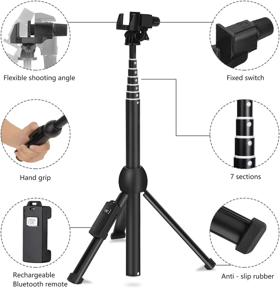 Selfie Stick, Professional 45-Inch Selfie Stick Tripod, Extendable Selfie Stick with Wireless Remote and Tripod Stand for iPhone 6 7 8 X Plus/Samsung Galaxy Note 9/S9 Plus and More: Camera & Photo