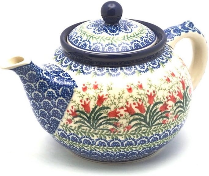 Polish Pottery Teapot - 1 1/4 qt. - Crimson Bells