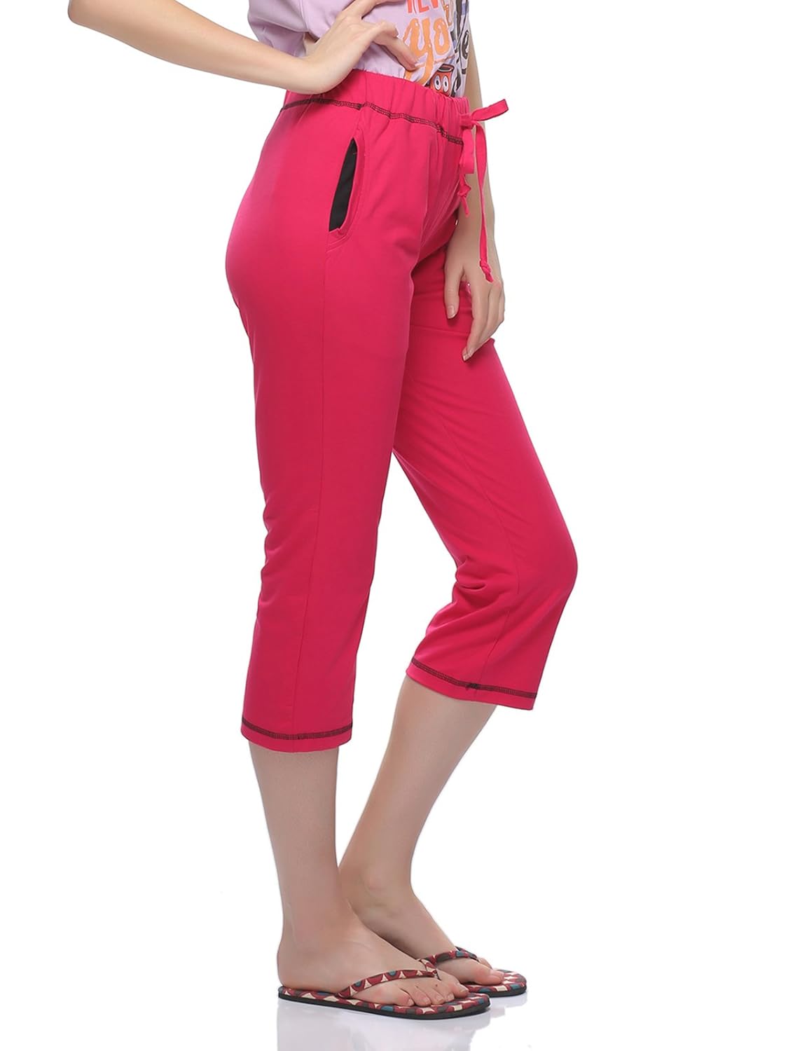 clovia women's soft cotton comfy capri in hot pink