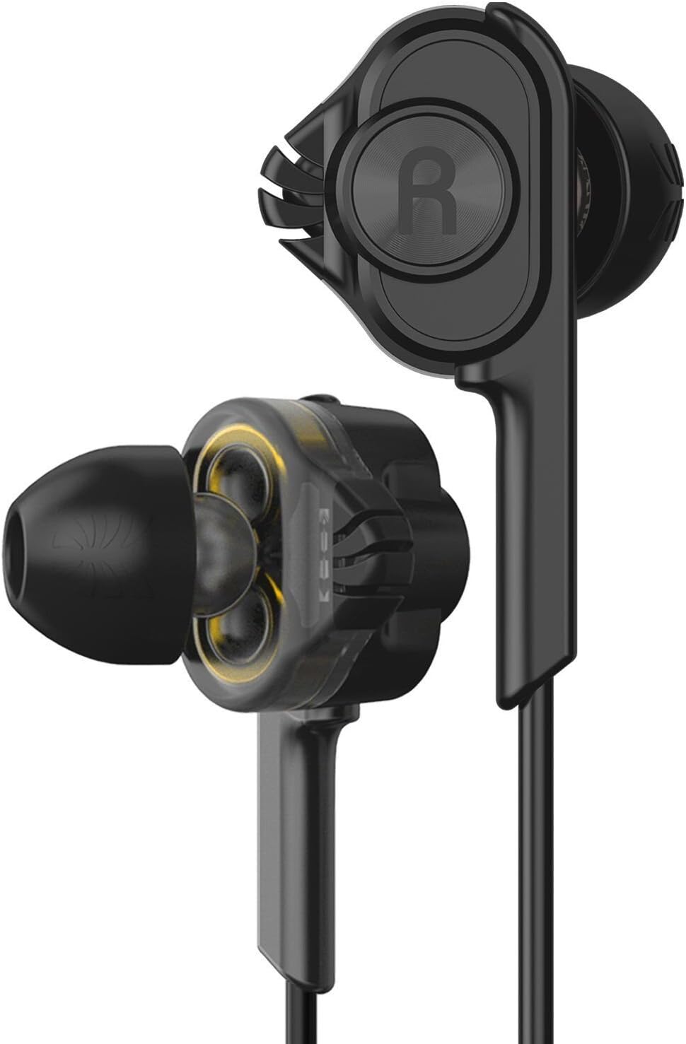 Earbuds, UiiSii T6 Dual Drivers Wired Earphones with Mic, Deep Bass and Noise Reduction, Snug and Soft Design and Volume Control Compatible with iOS and Android (Black)