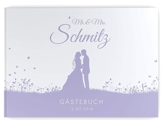 DeinWeddingshop Gästebuch Hochzeit mit Fragen - personalisiert mit Namen Datum - Brautpaar Hochzeitsgästebuch Leaf Couple (Pa