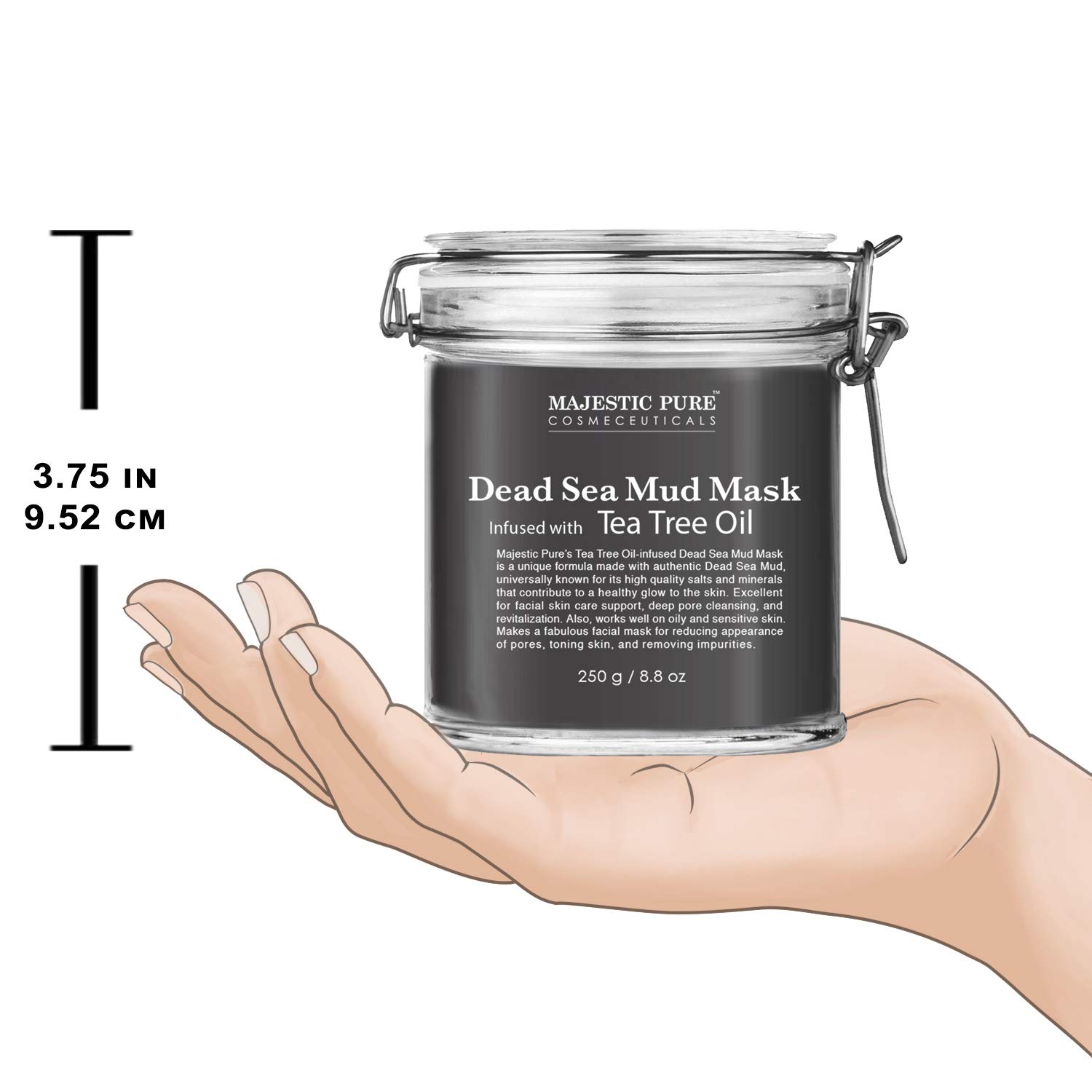 MAJESTIC PURE Dead Sea Mud Mask Infused With Tea Tree Oil - Supports Acne Prone and Oily Skin, for Women and Men - Fights Whitehead and Blackhead - Helps Reduce the Appearances of Scars - 8.8 oz : Beauty