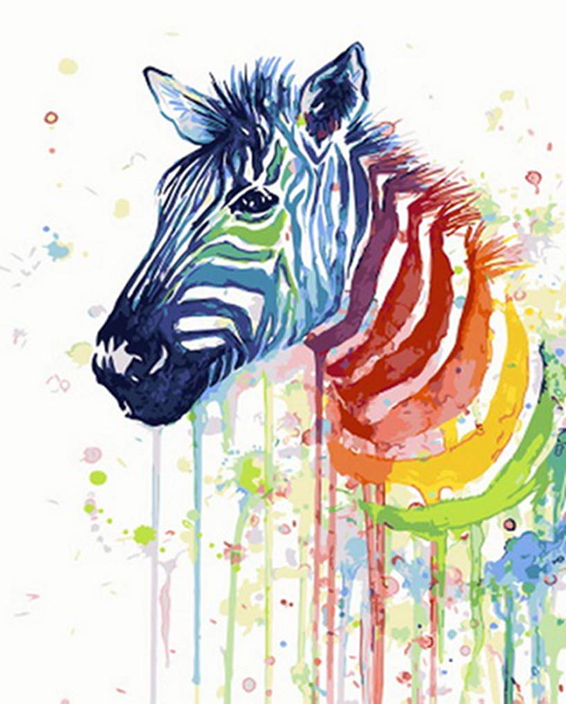 LoveTheFamily Painted Zebra Head Rainbow Zebra Paint by Numbers Kits