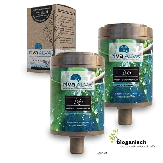 rivaALVA Life | Trinkwasserfilter Ersatzkartusche 2er-Set | Plastikfrei, 100% biologisch | Schützt vor Bakterien, Schadstoffe