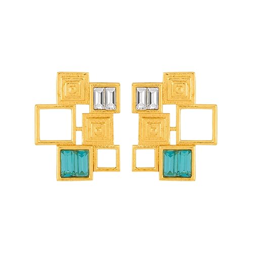 Blue Square Gold Geomatrix Earrings