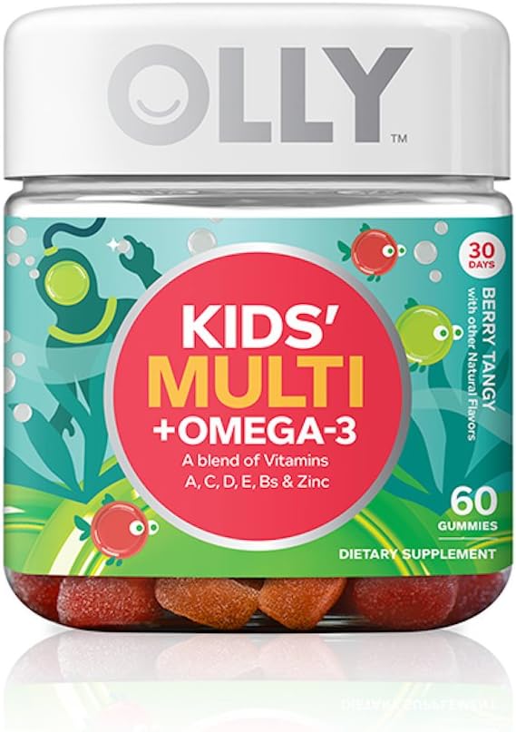 OLLY Kids Multivitamin and Omega-3 Gummy Supplement, with Zinc and Omega-3s; Berry Tangy; 60 Count (30 Day Supply)