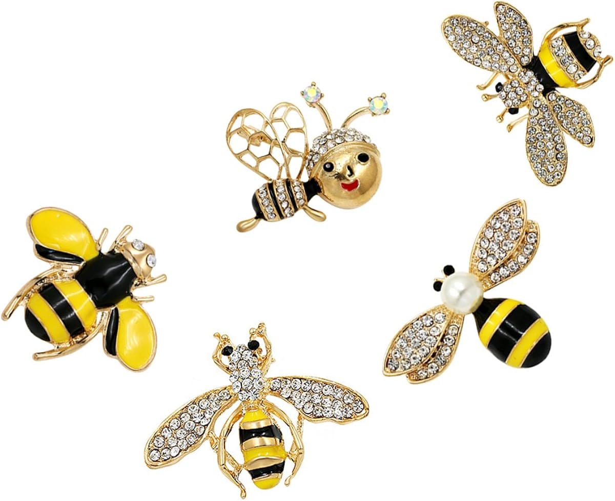 Apol Set of 5 Fashion Enamel Crystal Rhinestones Bee Themed Brooch Pin for Clothes Dress Scarf Decoration - Image 3