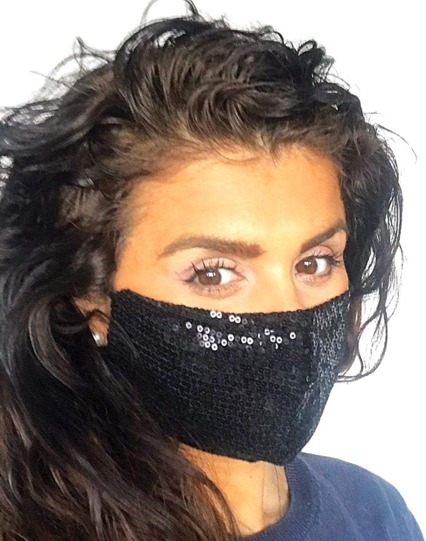 Black Sequin Face Mask, Reusable, Washable, Bling Glitter Sparkly Party Face Mask