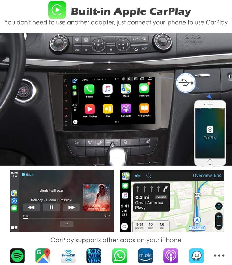 Erisin 8 Core Android 14 Car Stereo Head Unit for Mercedes CLS/E-Class W211 W219 C219 Carplay DSP Bluetooth 5.0 Handsfree Wifi SWC DAB+ GPS SatNav DVR IPS DVD Player - Image 4