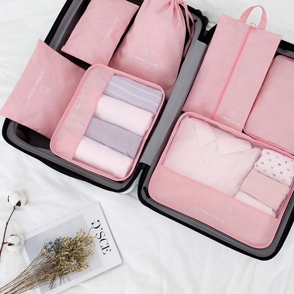 Packing Cubes, Travel Luggage Packing Organizers Set(7Pcs/Set, 7Colors) (Pink)