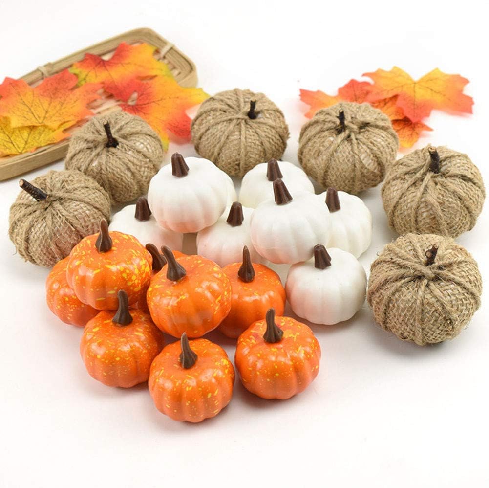XINYI 22Pcs Assorted Sizes Artificial Pumpkins, Mini Pumpkins
