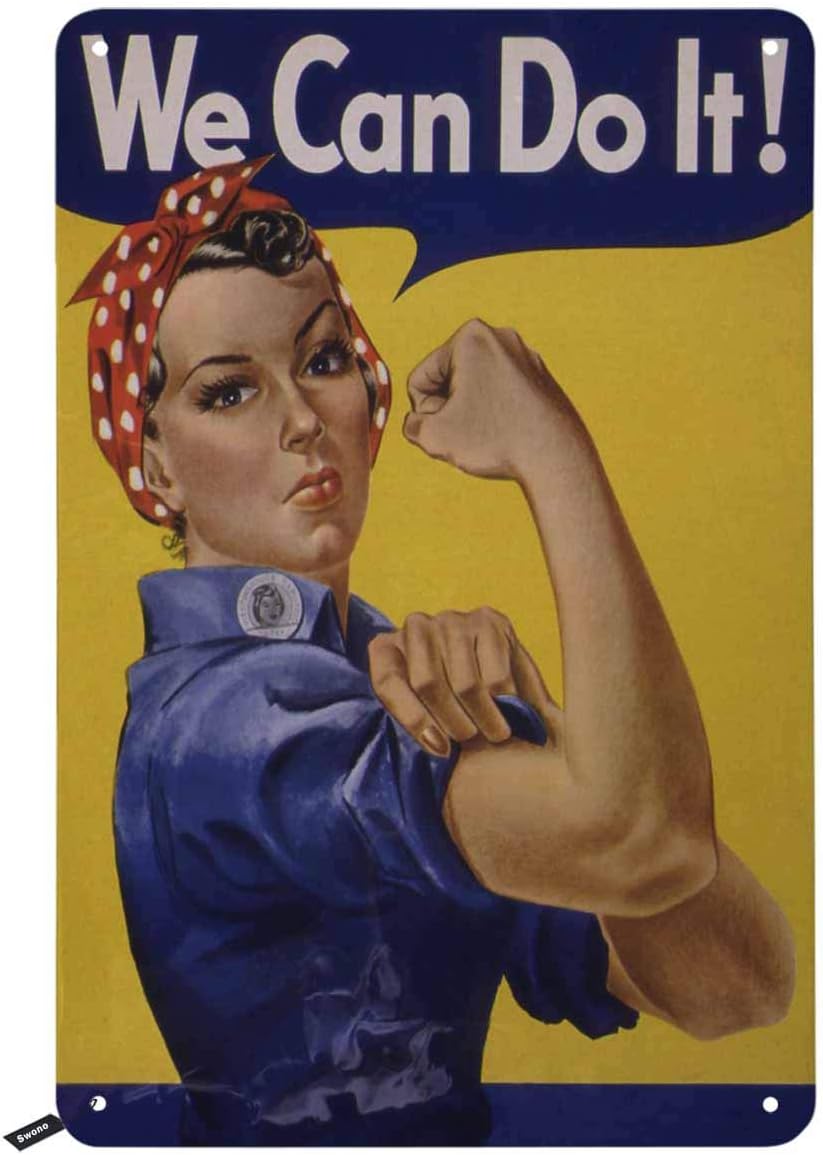 SwonoWe Can Do It Tin Signs,World War 2 Poster Boosting Morale of American Women Contributing to The War Effort Vintage Metal Tin Sign for Wall Decor Bars,Restaurants,Cafes Pubs,12x8 Inch