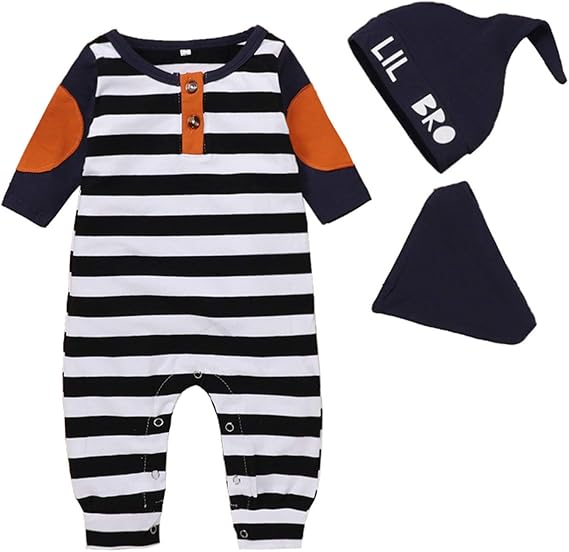 Amazon Co Jp Cousannory ベビー服 ストライプ ロンパース 帽子 ビブ 3点セット 可愛い 新生児 赤ちゃん服 長袖 カバーオール 子供服 男の子 女の子 ボディースーツ ジャンプスーツ 肌触りがいい ルームウエア 出産祝い 新年 プレゼント 服 ファッション小物