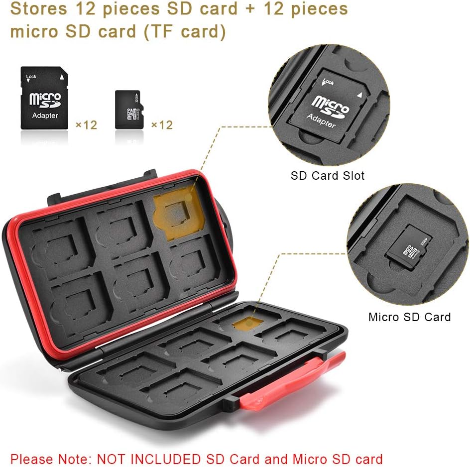 UTEBIT SD Card Holder Water-Resistant Memory Card Carrying Cases Professional Anti-shock SD Card Case Mass Storage Memory Card Case Lanyard for 12 SD Cards + 12 Micro SD TF Cards - Image 3