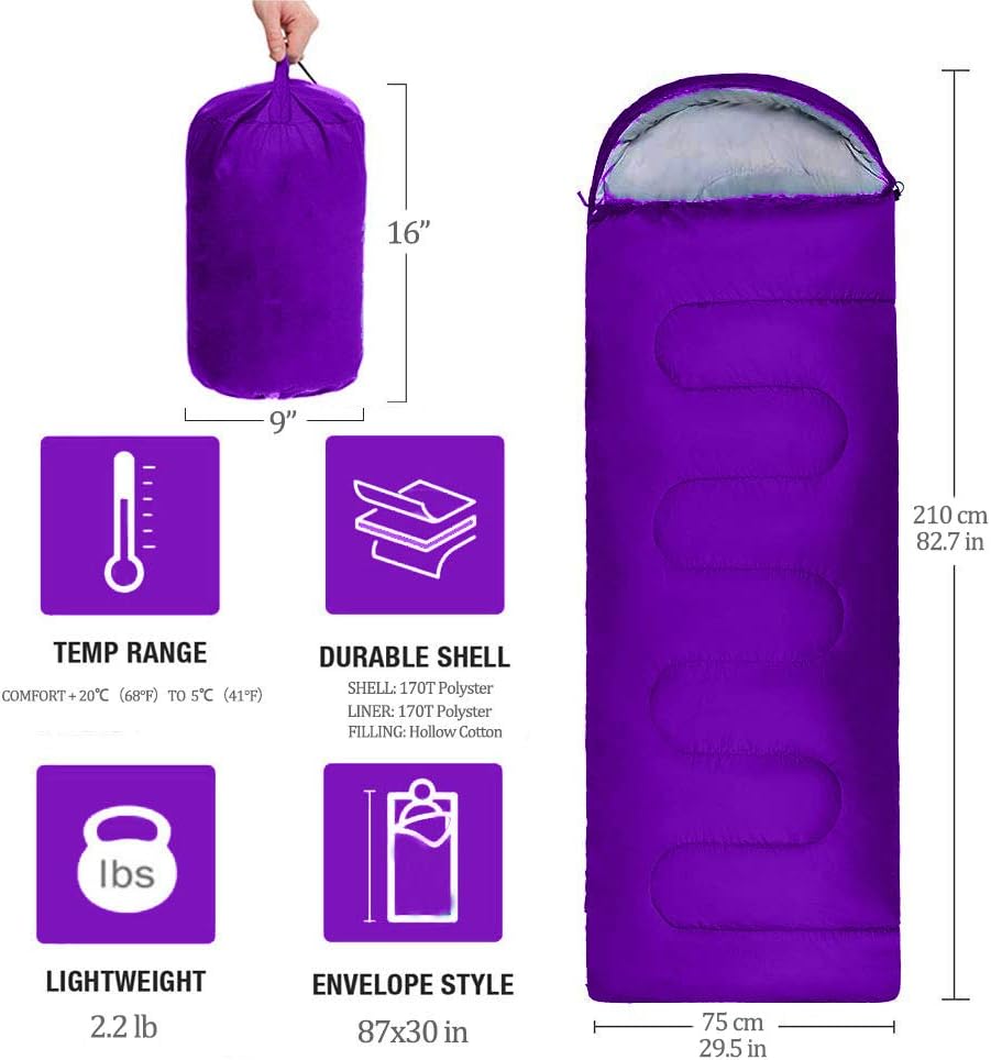 Sleeping Bag, Lightweight 3 Season Weather Sleep Bags for Kids Adults Girls Women, Microfiber Filled 5-20 Degree for Backpacking/Hiking/Camping/Mountaineering with Compression Sack : Sports & Outdoors