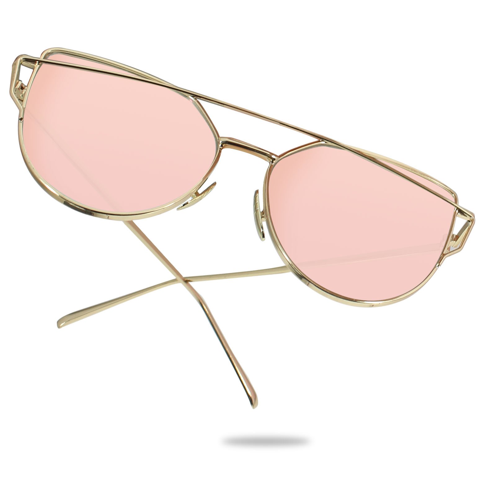 LIVHO G |Cat Eye Mirrored Flat Lenses Street Fashion Metal Frame Women Sunglasses