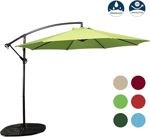 Amazon Com Odaof 10 Ft Outdoor Patio Offset Umbrella Cantilever Hanging Umbrella Outdoor Market Umbrella W Cross Base Apple Green Garden Outdoor