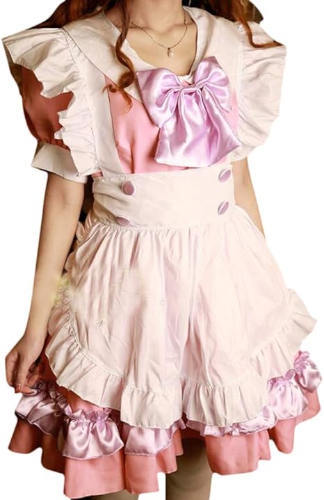 Amazon Bublanwoコスプレ メイド服 ロリータ 学園祭 文化祭 喫茶店 コスチューム 仮装 アリス風 ふんわり フリーサイズ 3点セット ワンピース エプロン 髪飾り 大人 ピンク M コスプレ 仮装 通販