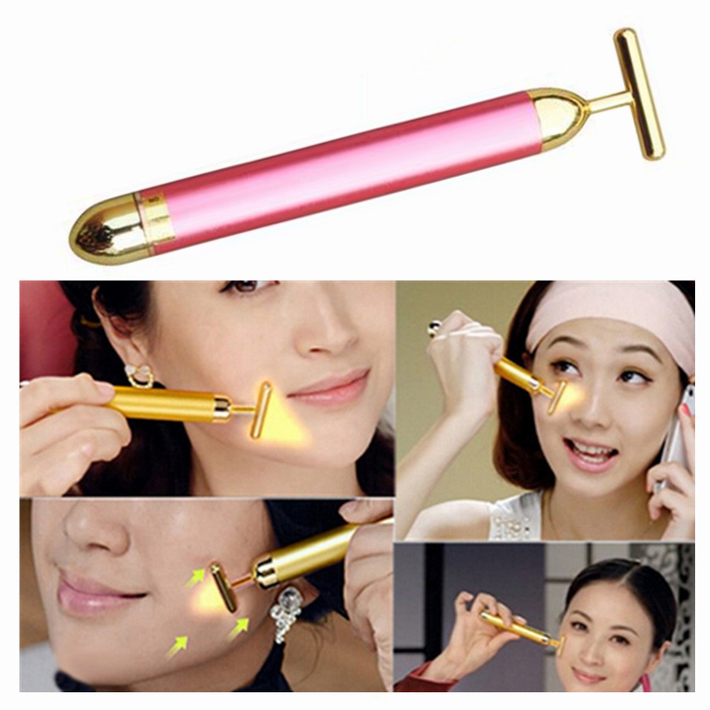 Beauty Bar T Jade Head - Fire Eyes-DIY Energy 24K Gold Pulse Face Wrinkles Massager Facial Body Skin Care Vibrating Massage Tools Birthday Gift (Red)