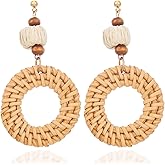 Bemous Boho Raffia Rattan Earrings Natural Rattan Earrings Summer Handmade Earrings for Women