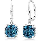 Gem Stone King 3-6 Cttw Leverback Drop Dangle Earrings for Women | 8MM Cushion Gemstone Birthstone | 925 Sterling Silver | Fine Jewelry Gifts for Her Mom Women Wife
