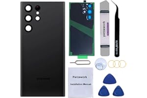 Perzework Rear Back Glass Replacement for Samsung Galaxy S22 Ultra 6.8 inches 5G with Reparing Toolkit and Pre-Installed Adhesive (Phantom Black)