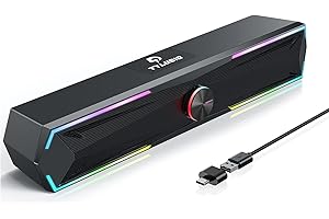 Tylubio Computer Speakers PC Sound Bar with Stereo Sound, Flowing LED & Push-Button Control Computer Speaker for Desktop Lapt
