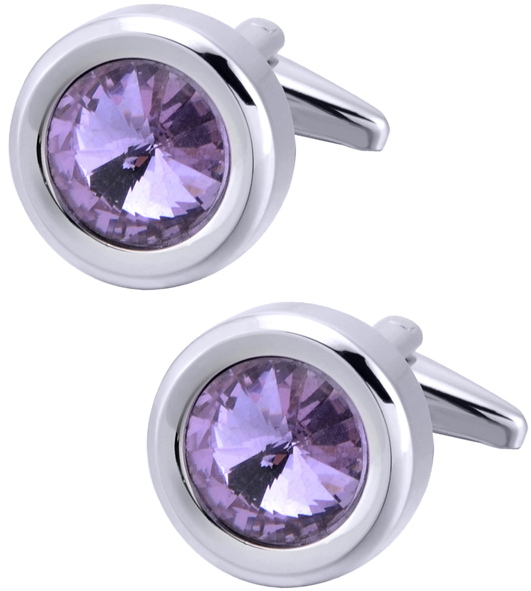 Jonwo Round Diamond Cutting Crystal Men Cufflinks With Gift Case French Cuff Shirt Unisex Cuff Link Buttons for Business Wedding Tuxedo (Purple Crystal)