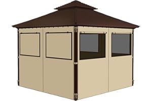 Homegroove Gazebo Curtains Outdoor Waterproof 12 * 12ft, Privacy Curtains 4-Panels with Window, Blackout Curtains Set Full Zipper Side Wall Replacement for Garden, Patio, Yard (Only Curtains) Khaki