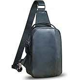Genuine Leather Sling Bag Crossbody Purse Retro Handmade Hiking Daypack Motorcycle Shoulder Backpack Vintage Chest Bags (NavyBlue)