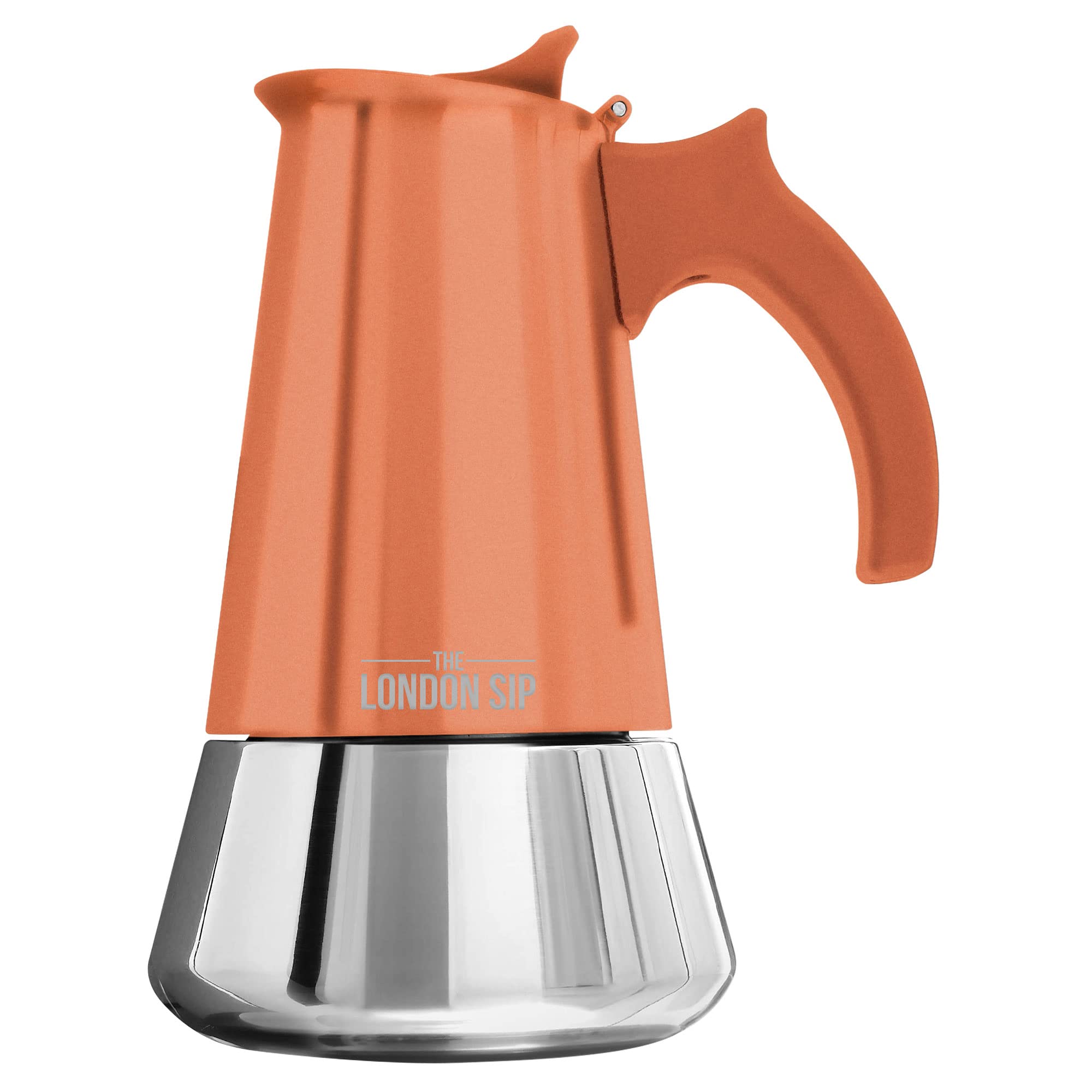 The London Sip Moka Pot, Stovetop Coffee Maker, Italian Style Espresso Maker, Stainless Steel, Induction Compatible, Modern Chrome, Copper, 3 Cup (150 ml) — image 1