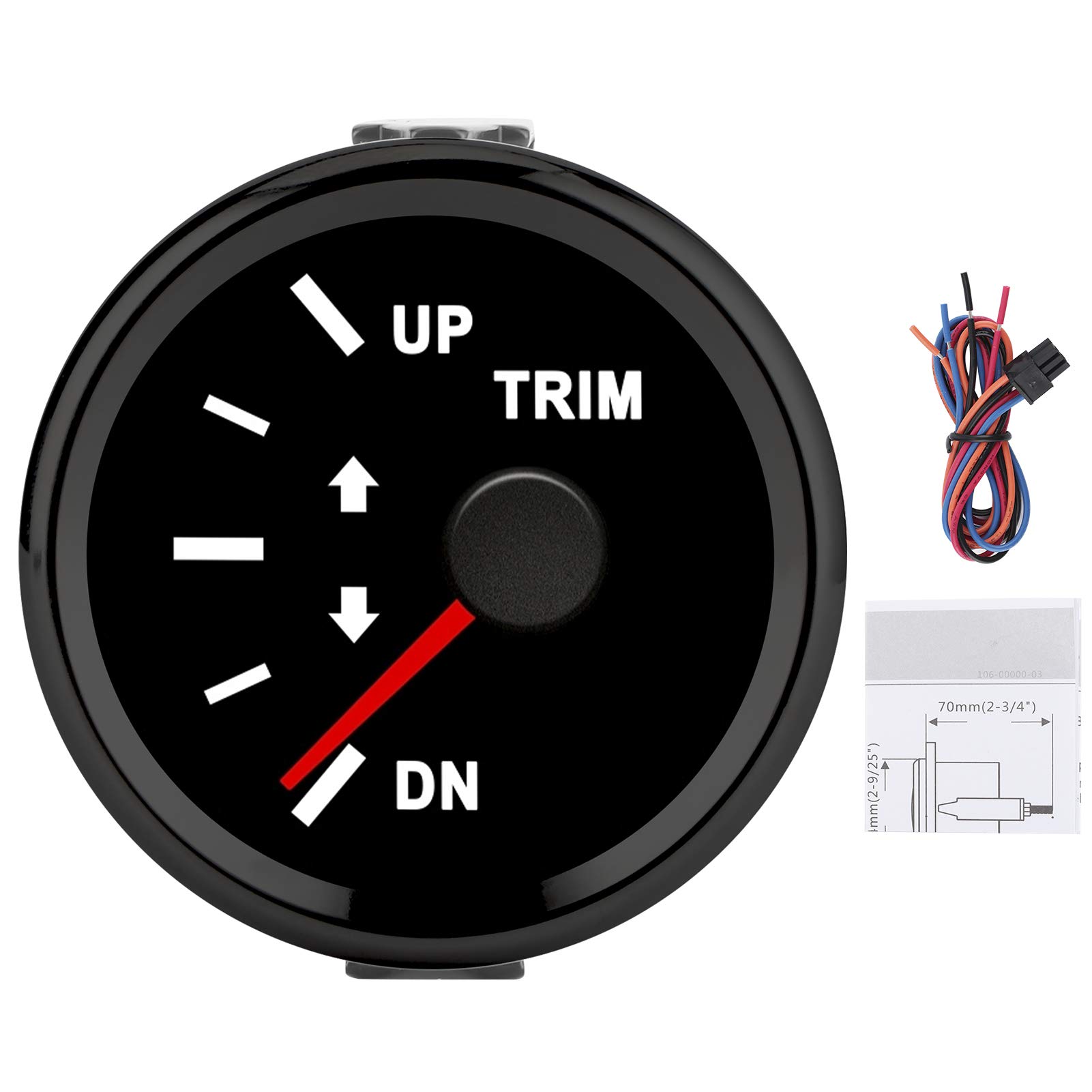KIMISS Boat Trim Balance Gauge Meter, 52mm Domed Series Marine Trim Gauge with Red Backlight Ship IP67 for Yacht Marine Vehicle Modification(Black frame on black)