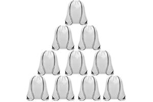 Grneric 10Pcs Drawstring Backpack Bulk Cinch Bag, Drawstring Bags Polyester for Gym Sports Beach Party Trip (White)