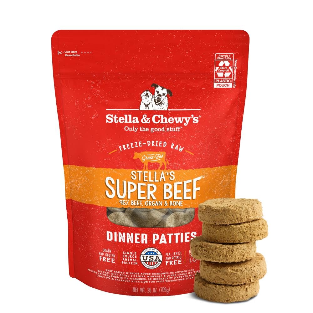 Stella & Chewy’s Freeze-Dried Raw Dinner Patties – Beef Recipe – High Protein Grain-Free Puppy & Dog Food – Perfect For Picky Eaters – 25 oz