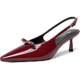 Mostrin Kitten Heels for Women Pointed Toe Pumps Patent Leather Low Heel Slingback Heels with Buckle Dress Shoes for Dating Party Working